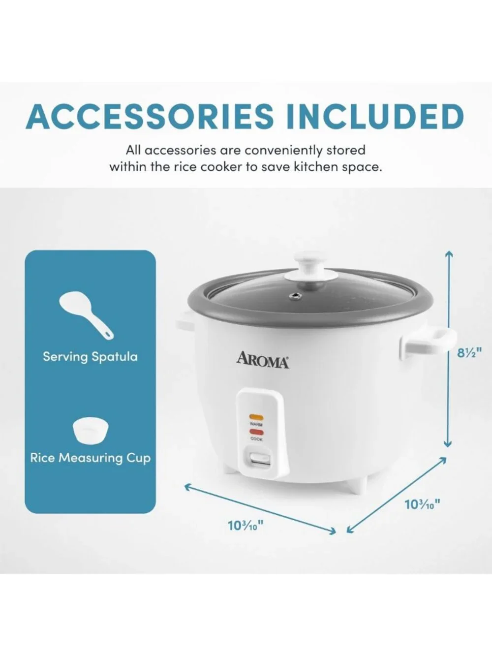 8-Cup Rice Cooker & Soup Warmer, One-Touch Control, 4 Qt, Easy Clean, White